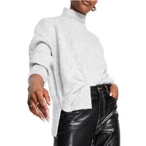 TopShop Cropped Mock Neck Ribbed Sweater, Casual, Minimalist, Capsule, Gray, 12